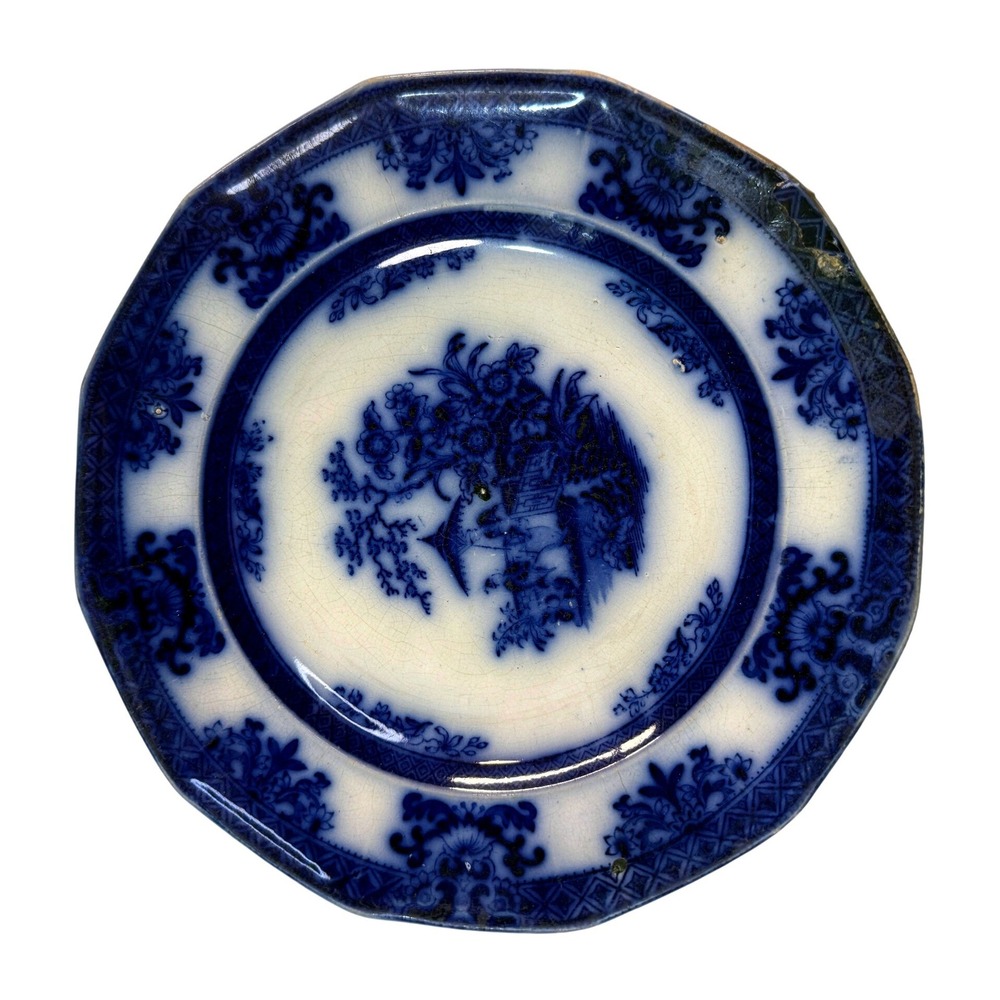 Antique Davenport Amoy Flow Blue Plate 9.25in Chinoiserie Transferware Ironstone